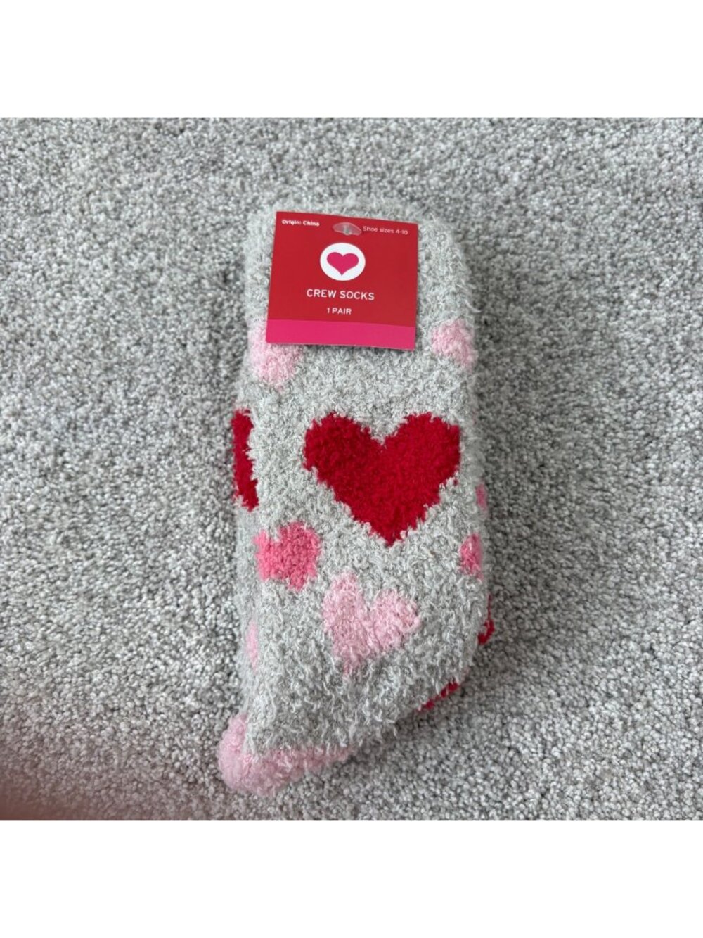 Target Crew Socks Grey with Hearts New Womens 4-10 Fuzzy Cozy